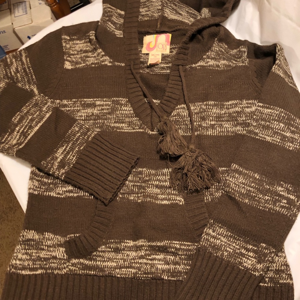 Brown and cream sweater with hood